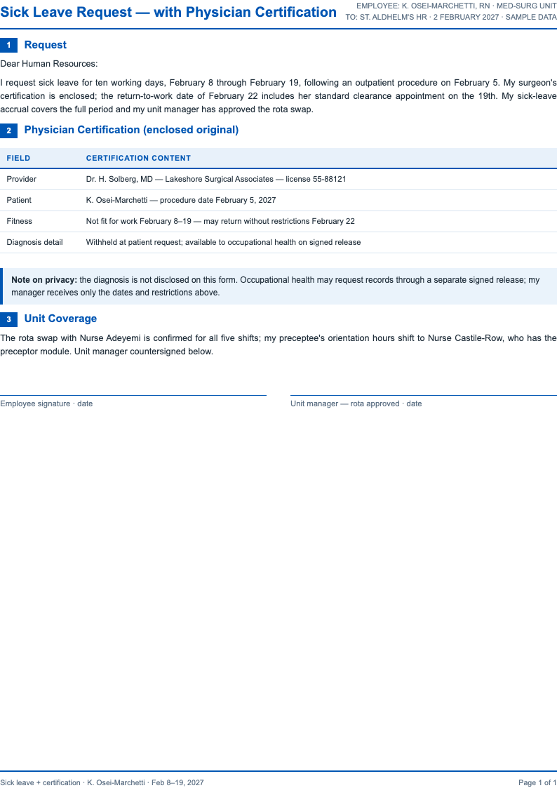 Medical report standard sick leave